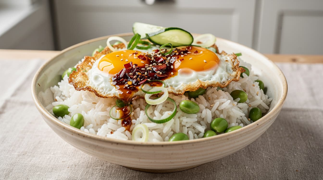 Foto: Ägg med chilicrisp på ris