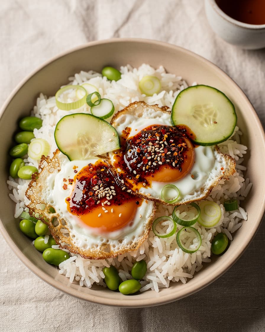 Foto: Ägg med chilicrisp på ris
