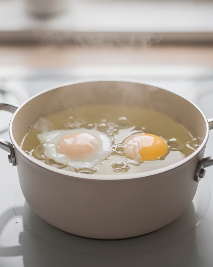 Steg 3: Pochera äggen i sjudande vatten i cirka 3 minuter så gulan är rinnande.