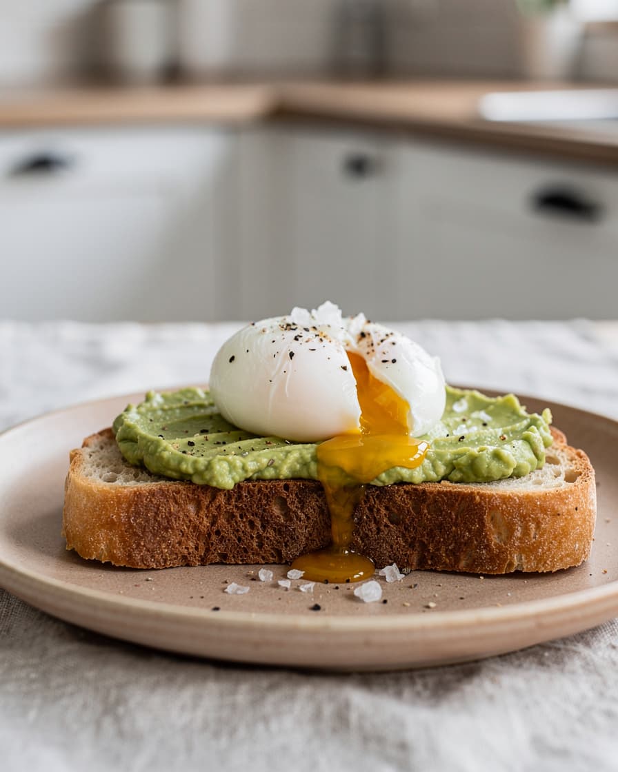 Steg 4: Lägg ett ägg på varje toast och strö över flingsalt och peppar.