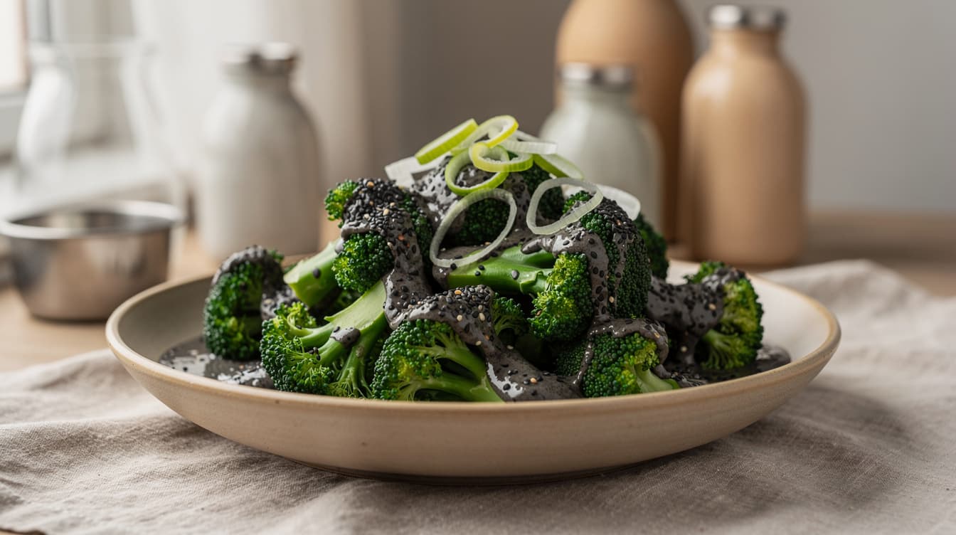 Foto: Broccolisallad med svart sesamdressing