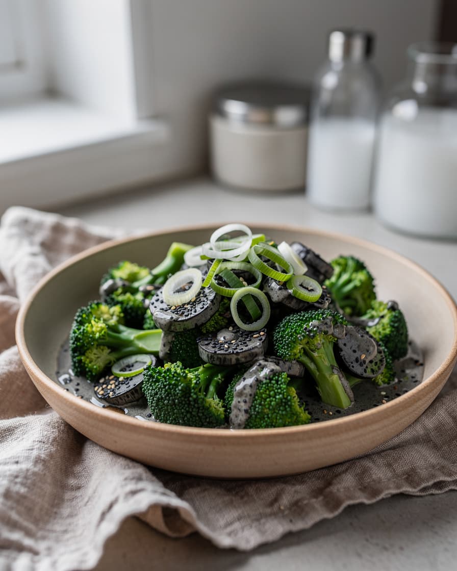 Foto: Broccolisallad med svart sesamdressing