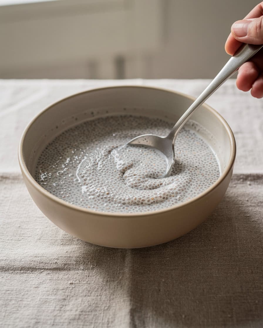 Steg 2: Rör om igen efter 5 minuter så fröna inte klumpar sig.
