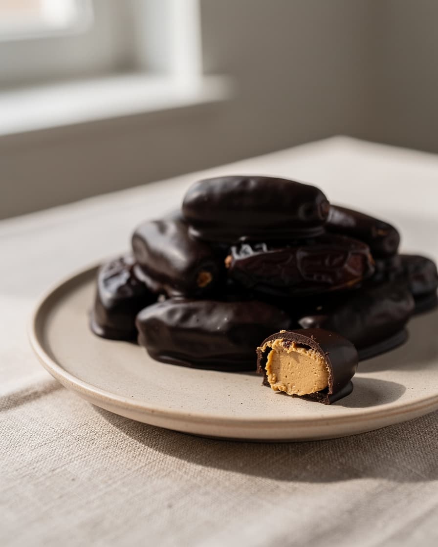 Foto: Chokladdadlar fyllda med mandelsmör