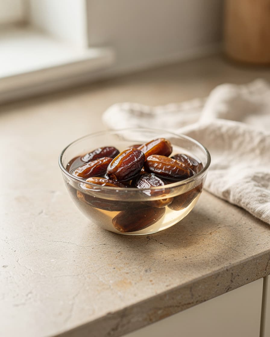 Steg 1: Kärna ur dadlarna och blötlägg dem i varmt vatten 10 minuter om de är sega.