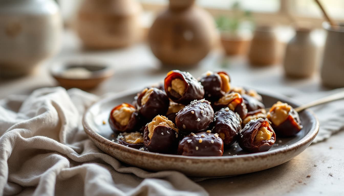 Foto: Chokladtäckta dadlar med flingsalt, Dubai-stil