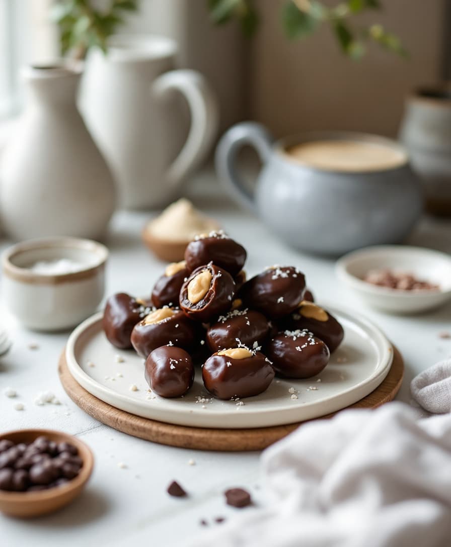 Foto: Chokladtäckta dadlar med flingsalt, Dubai-stil