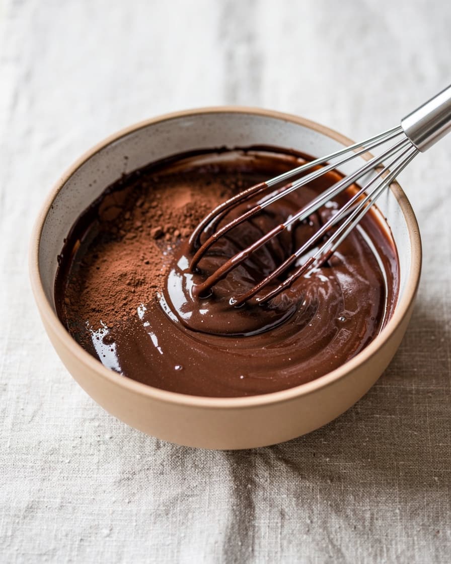 Steg 2: Smält kokosoljan och rör ihop med kakao och honung till en blank chokladsås.