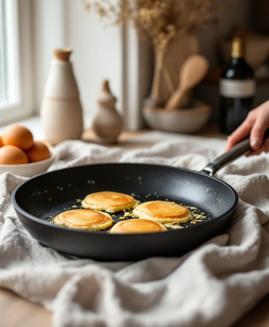 Steg 3: Smält smör i en panna på medelvärme och klicka ut smeten till små pannkakor.