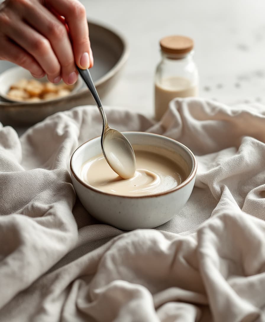 Steg 3: Rör ihop tahini, pressad citron, pressad vitlök och 2 msk vatten till en slät dressing. Smaka av med salt.