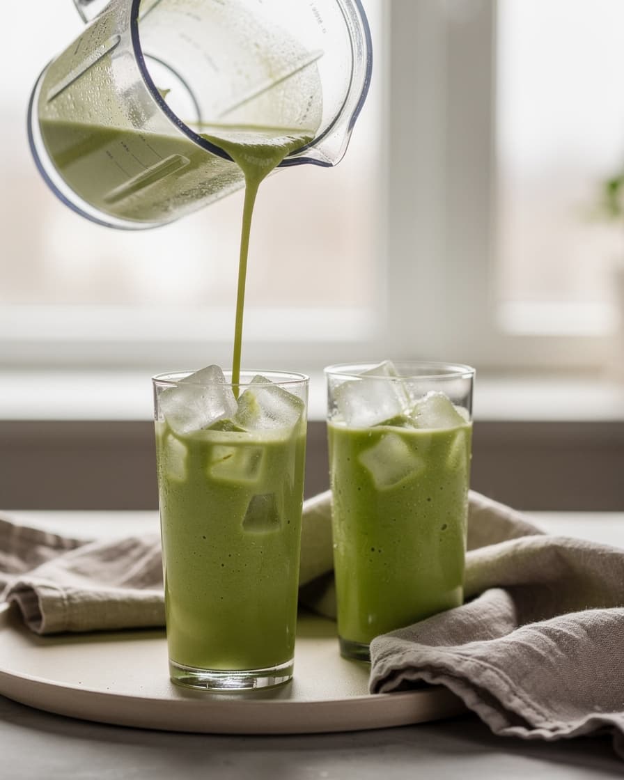 Steg 3: Häll upp i två höga glas, gärna över isbitar, och servera direkt.