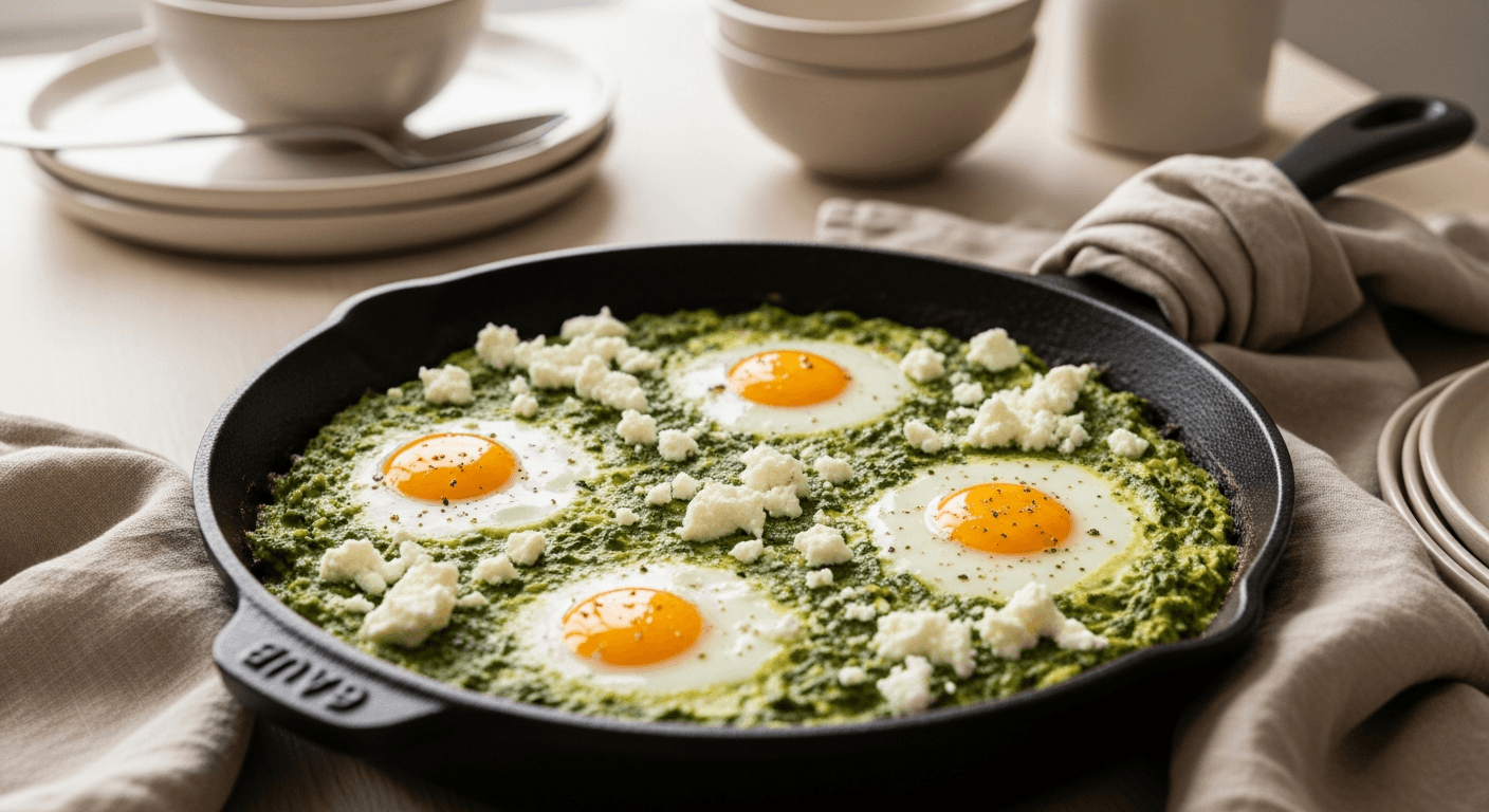 Foto: Grön shakshuka med spenat och ägg