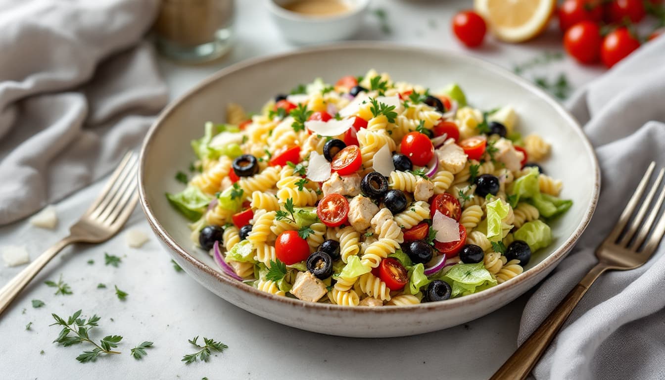 Foto: Hackad sallad med kyckling och pasta