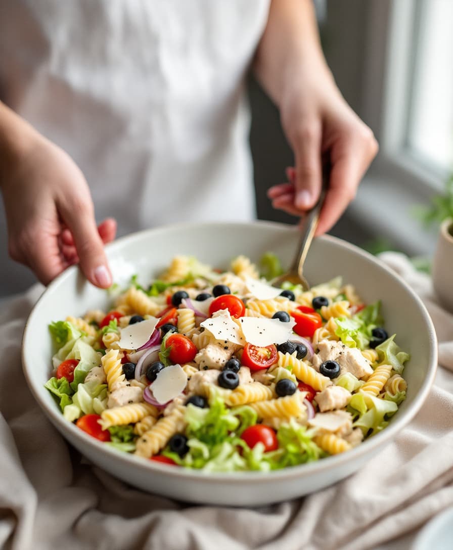 Foto: Hackad sallad med kyckling och pasta