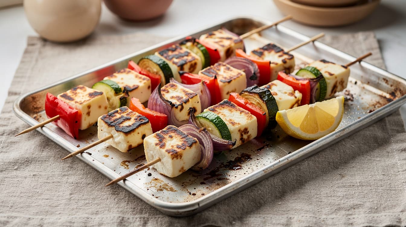 Foto: Halloumi- och grönsaksspett i ugn