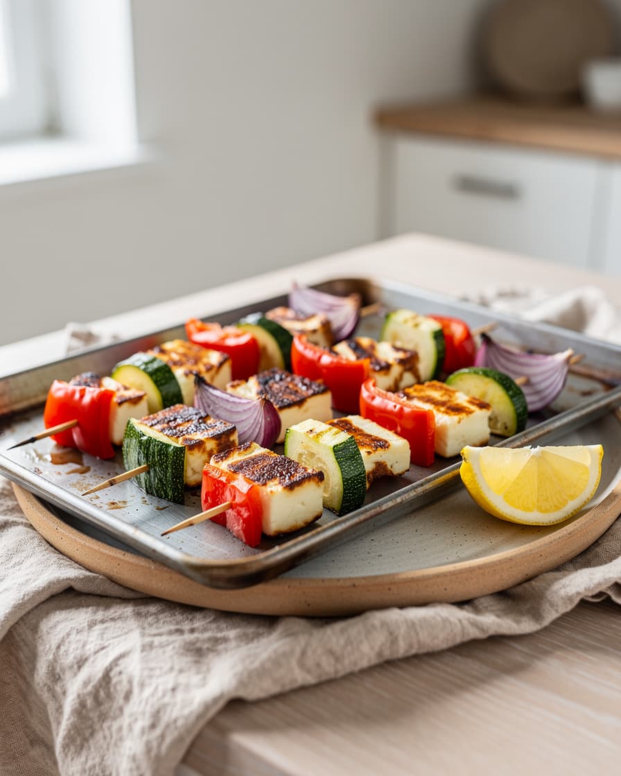 Foto: Halloumi- och grönsaksspett i ugn