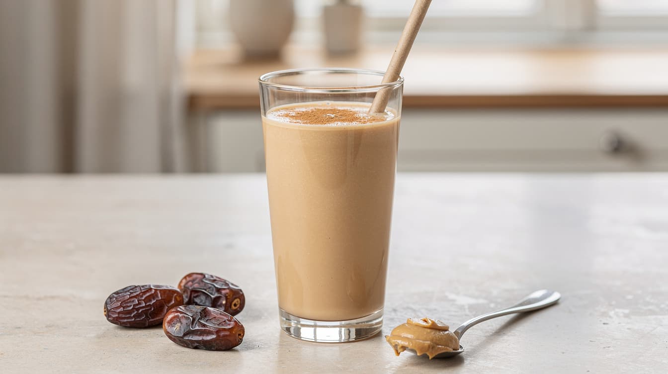 Foto: Jordnöts- och dadelshake med kvarg