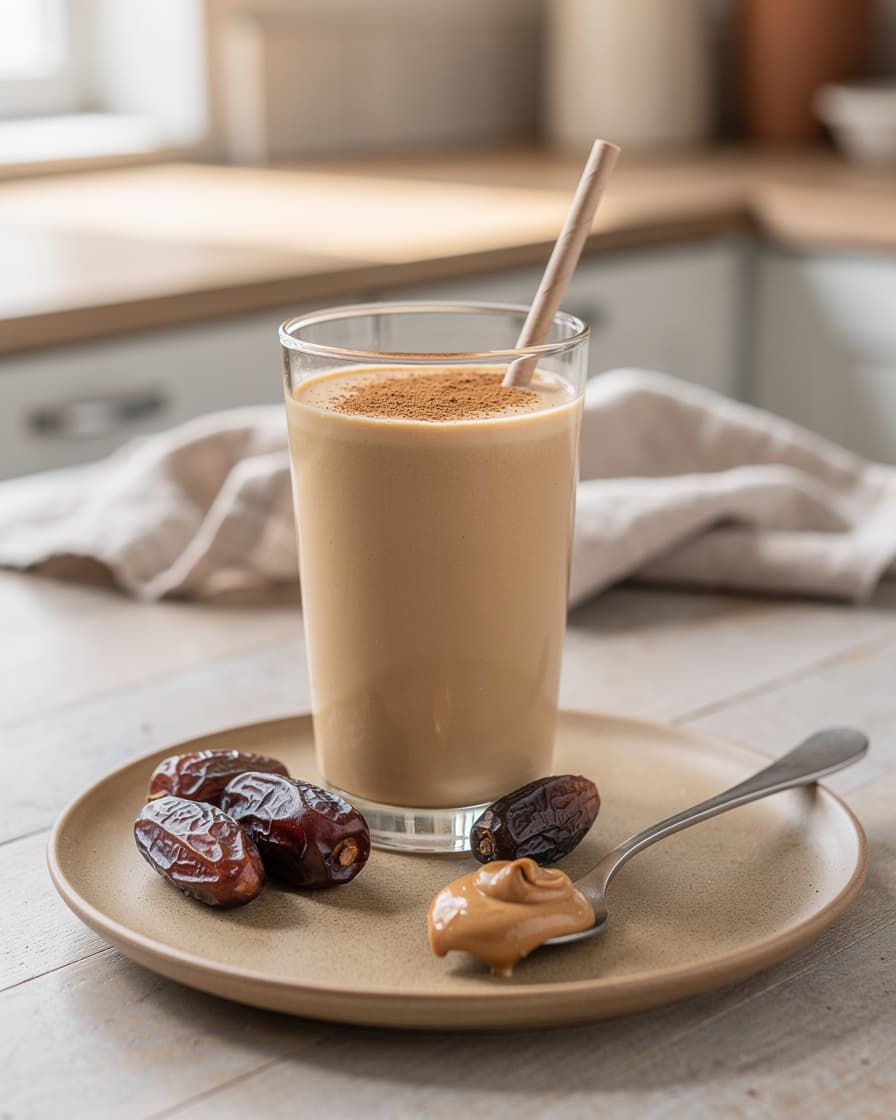 Foto: Jordnöts- och dadelshake med kvarg