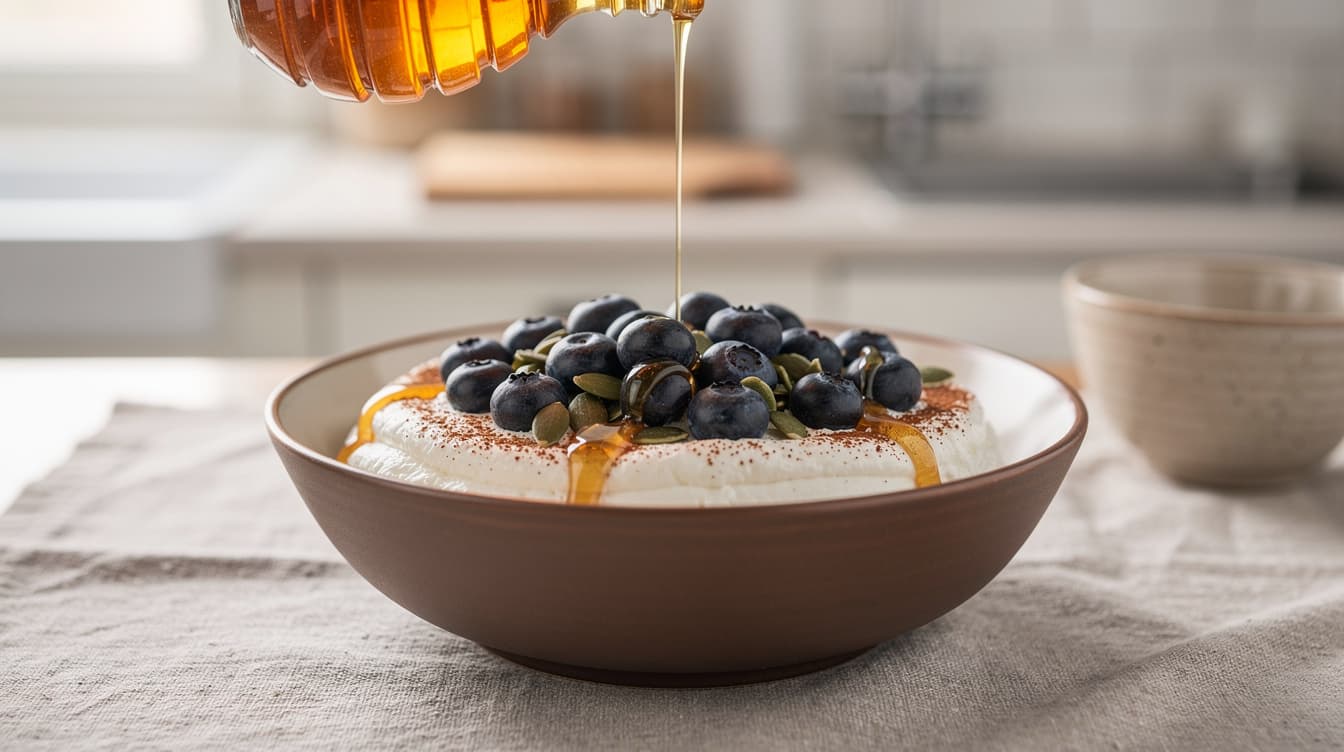 Foto: Keso-bowl med blåbär och pumpafrön