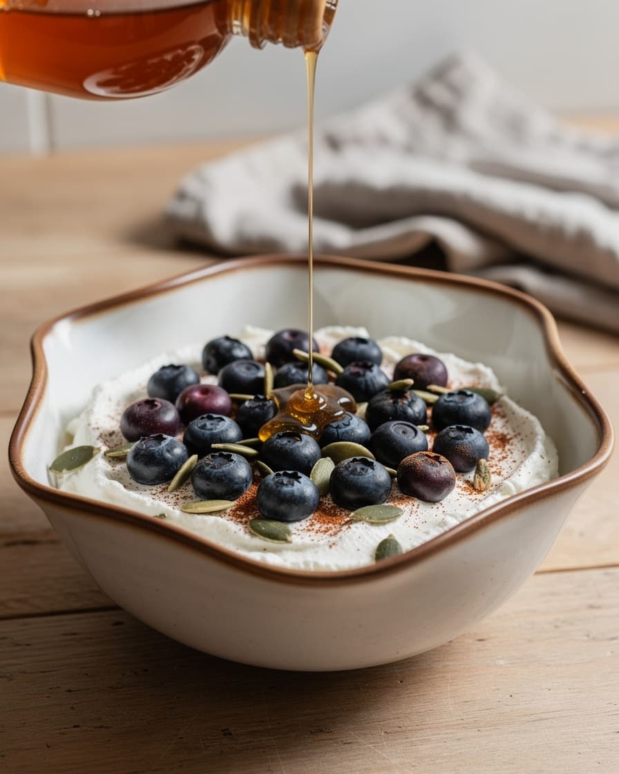 Foto: Keso-bowl med blåbär och pumpafrön