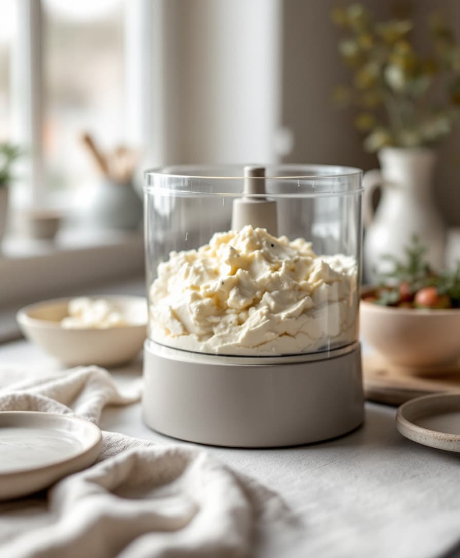 Steg 1: Mixa keso och pressad vitlök slätt och krämigt.