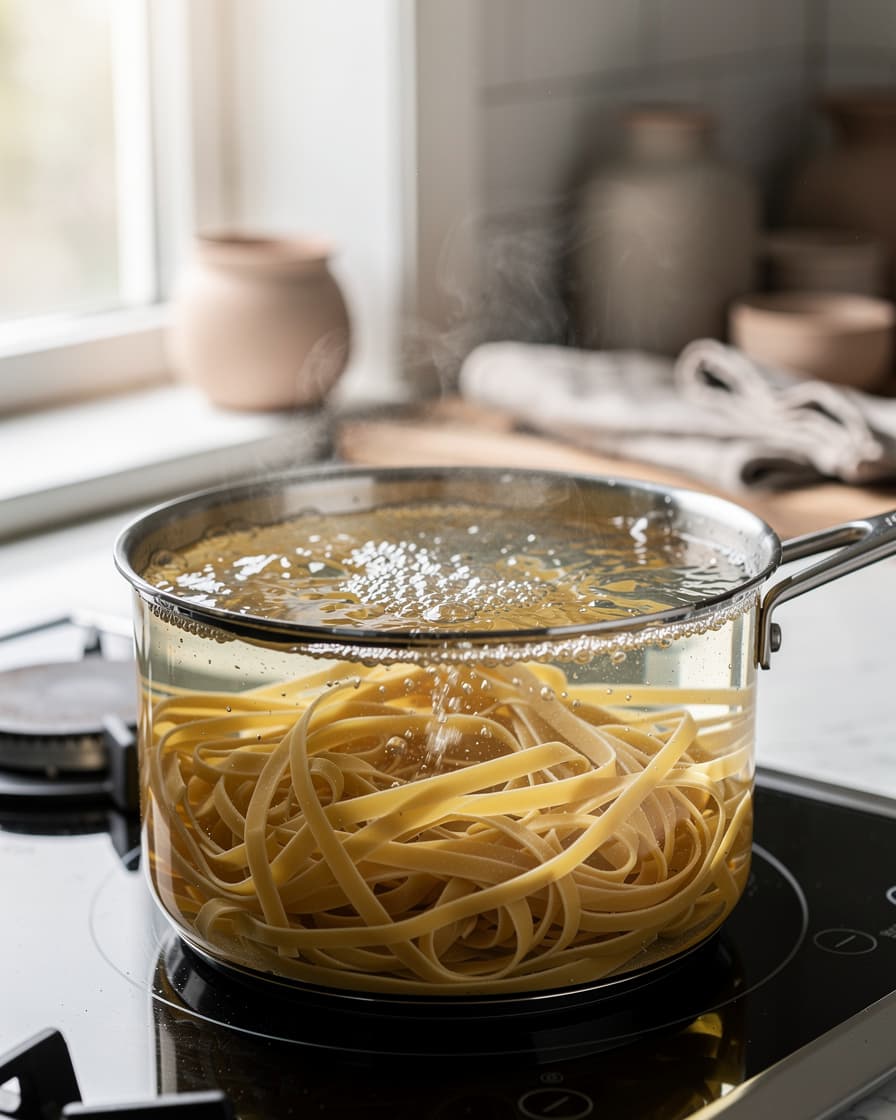 Steg 1: Koka fullkornspastan al dente enligt anvisning på paketet. Spara lite pastavatten.