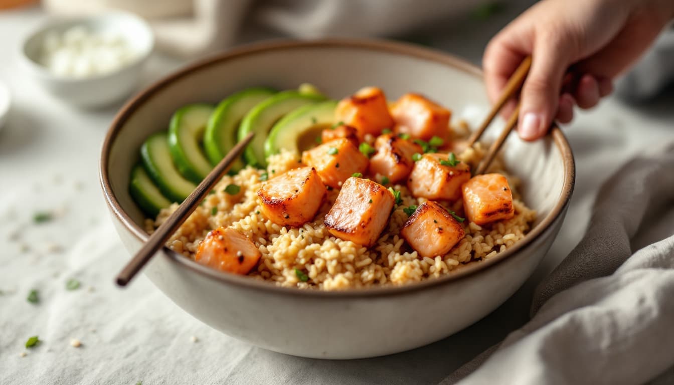 Foto: Krispigt ris med lax och avokado