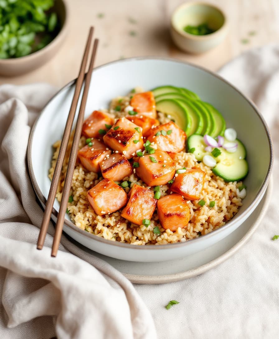 Foto: Krispigt ris med lax och avokado