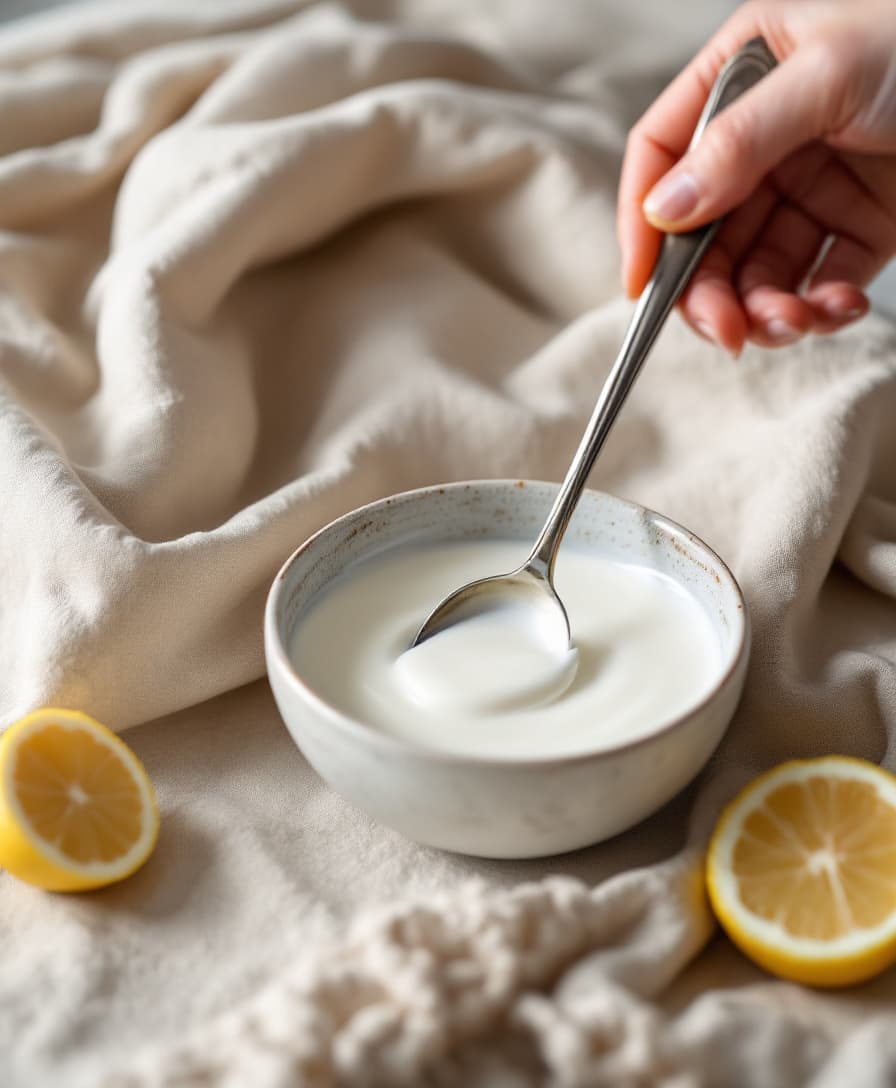 Steg 4: Rör ihop yoghurten med citronsaft, den andra vitlöksklyftan pressad och saltet till en slät sås.