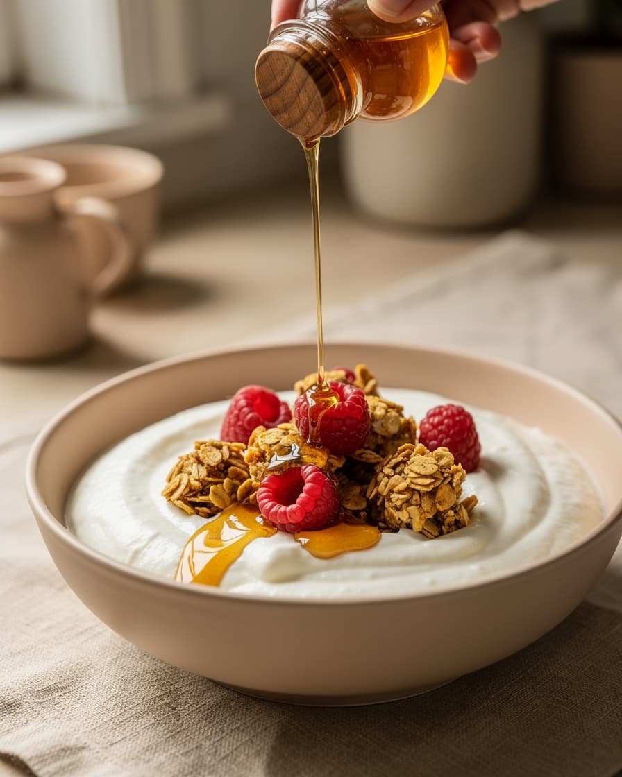 Foto: Kvargbowl med hemmagjord granola och honung