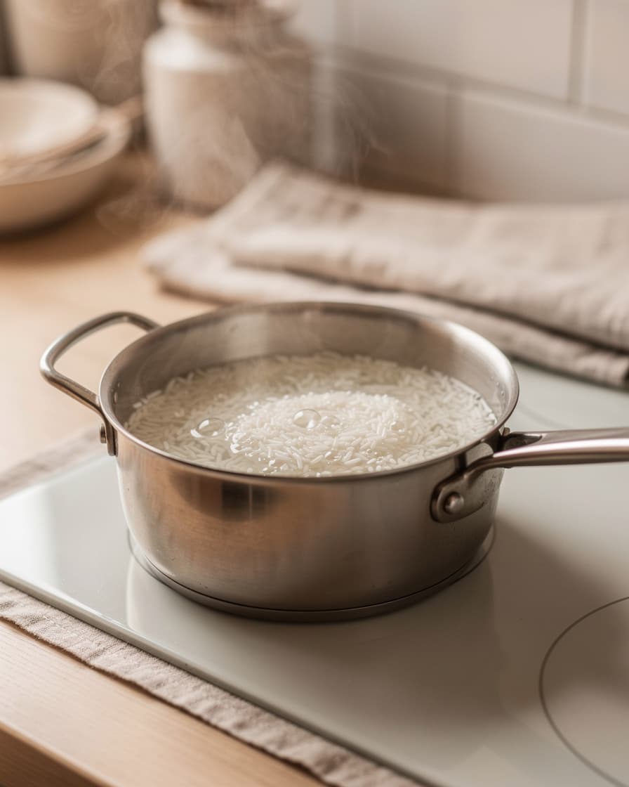 Steg 1: Koka jasminriset enligt anvisning på paketet.