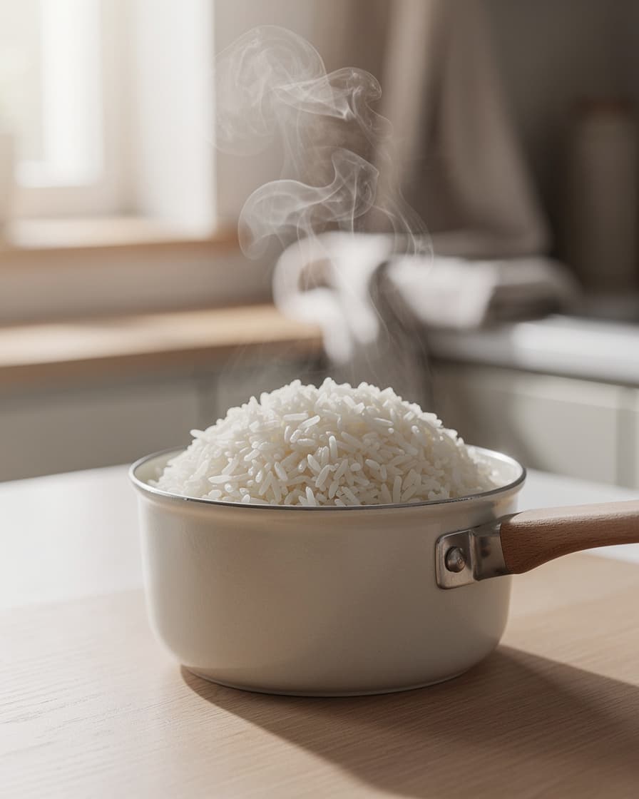 Steg 3: Koka jasminriset enligt anvisningen på förpackningen medan adobon sjuder.