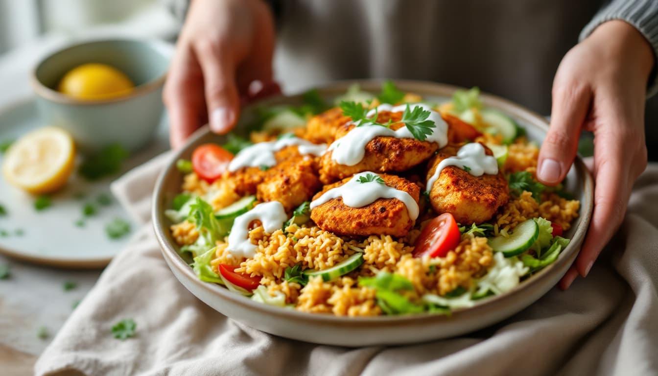 Foto: Kycklingshawarma-sallad med krispigt ris