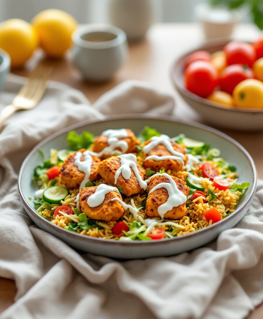 Foto: Kycklingshawarma-sallad med krispigt ris