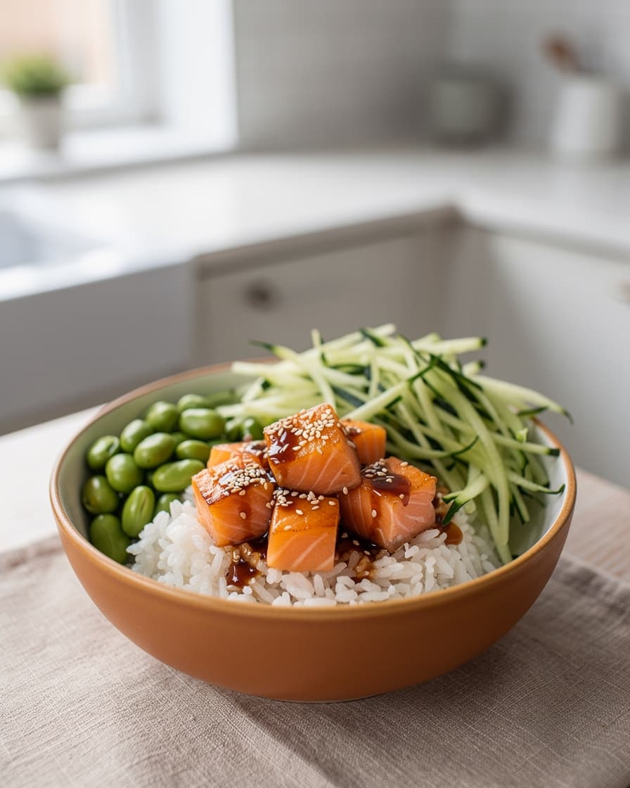 Foto: 15-minuters laxbowl med jasminris och edamame