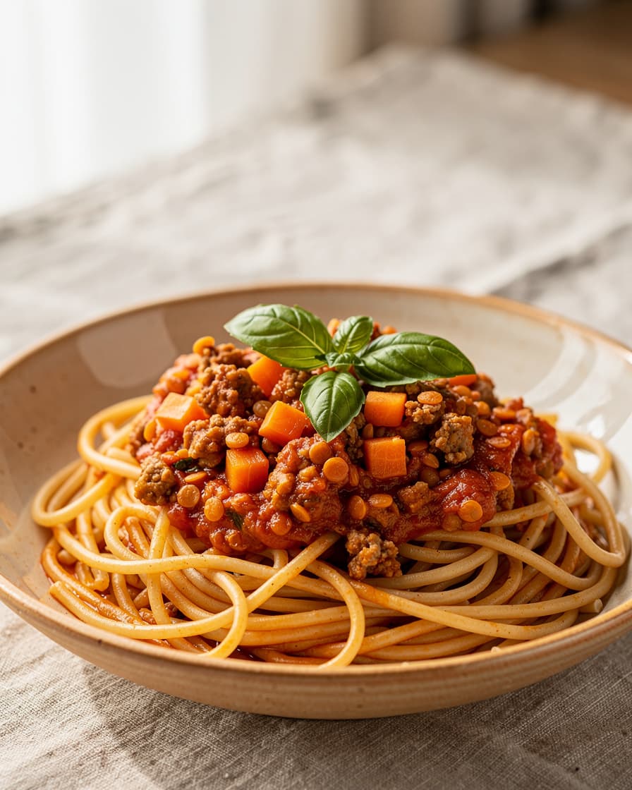 Foto: Linsbolognese med fullkornspasta