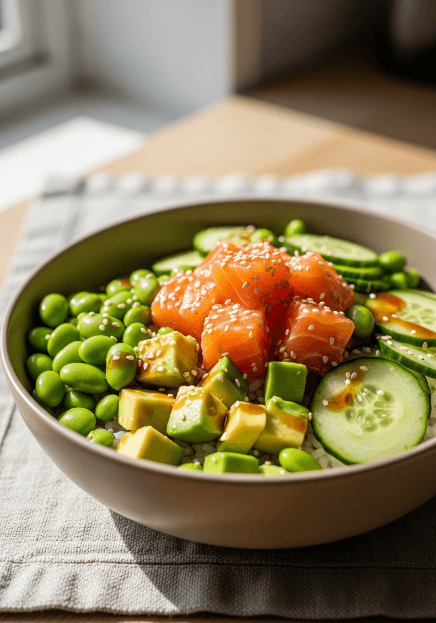 Foto: Pokébowl med lax och edamame