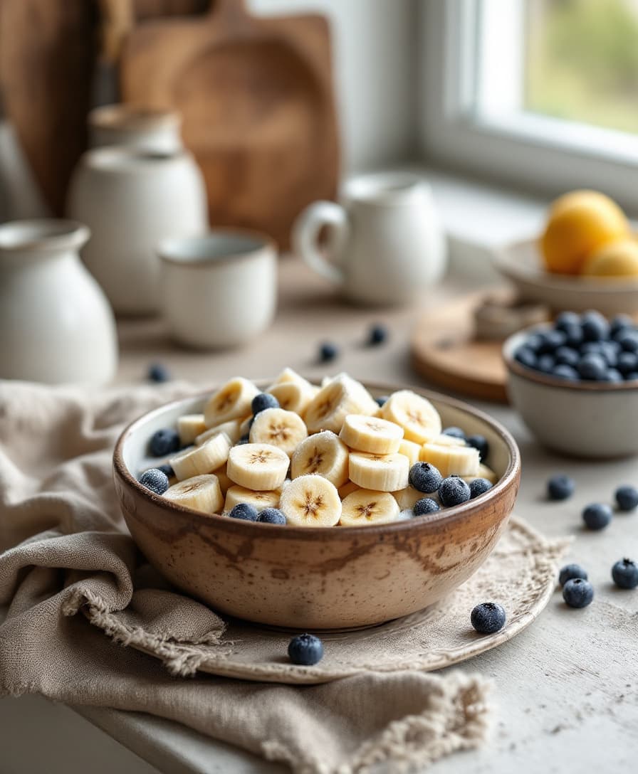 Steg 1: Skiva bananerna och frys dem tillsammans med blåbären minst 3 timmar.