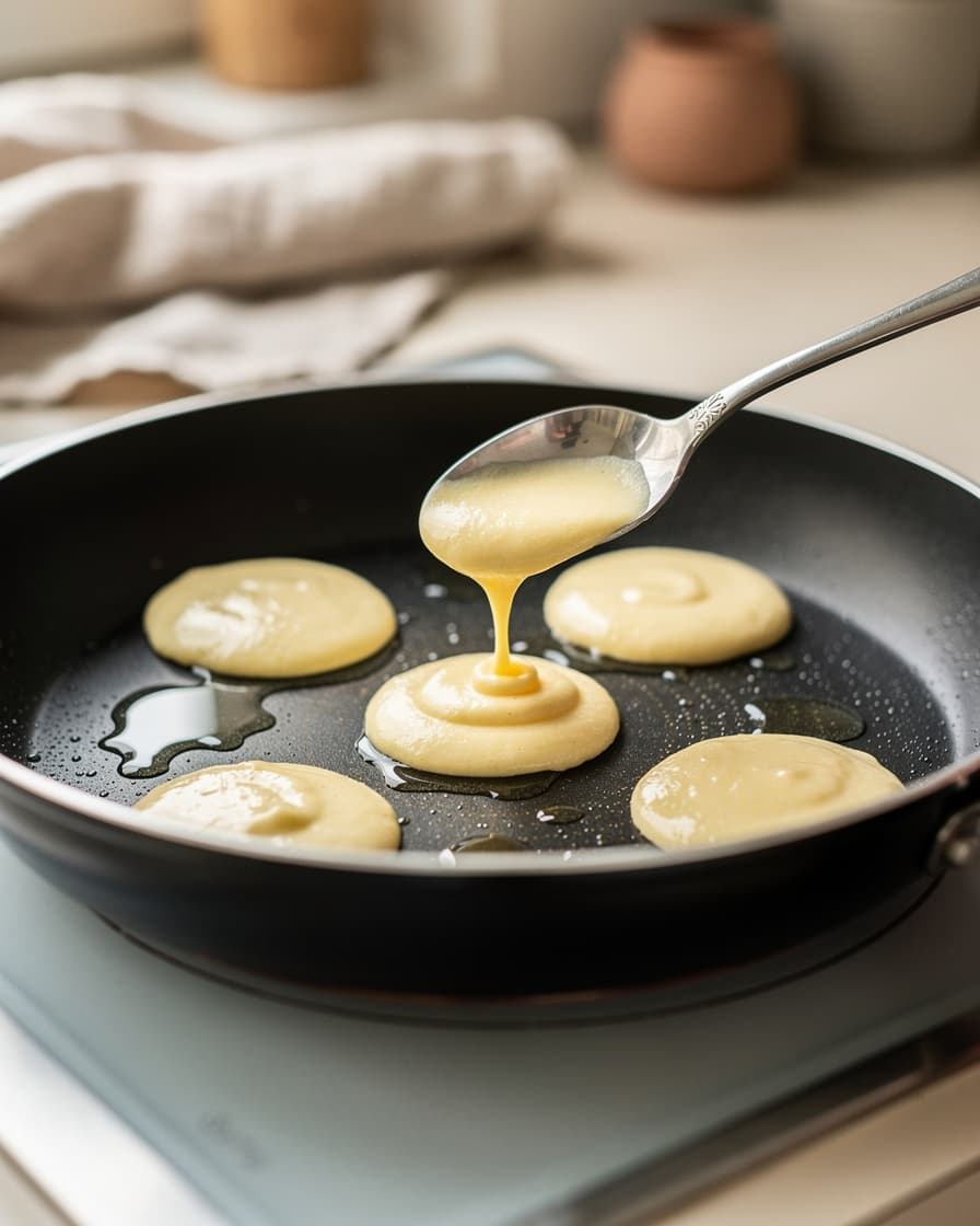 Steg 3: Smält kokosolja i en panna på medelvärme och klicka ut smeten till små pannkakor.