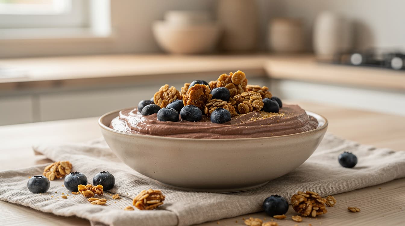 Foto: Proteinsmoothiebowl med jordnötssmör och kakao