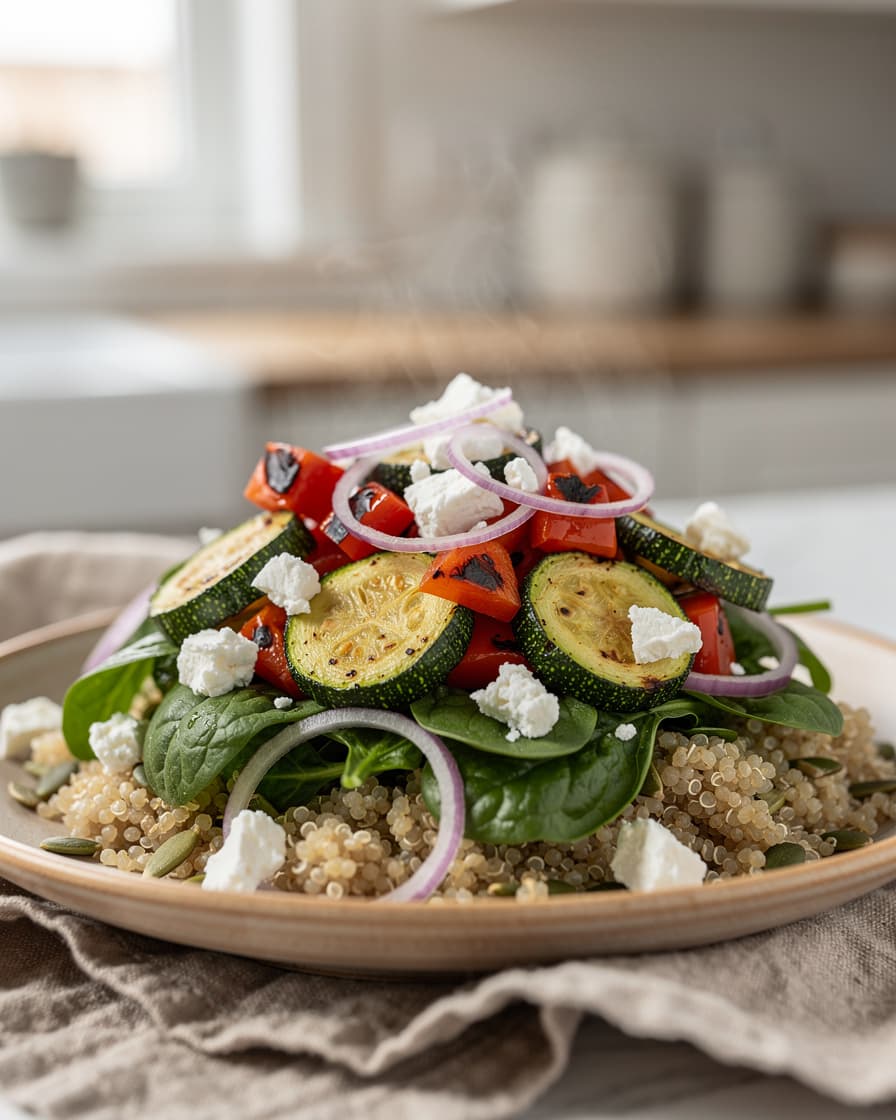 Foto: Quinoabowl med rostade grönsaker och feta