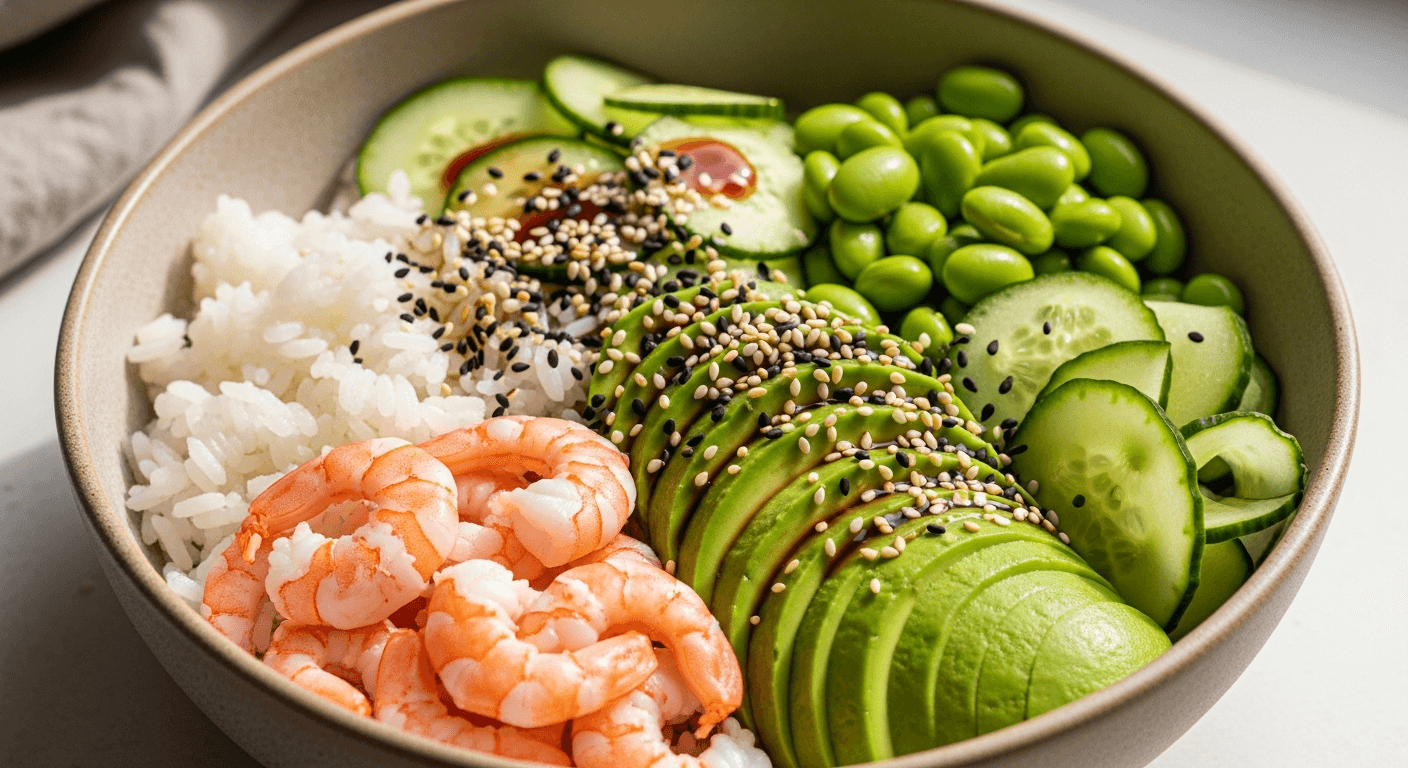 Foto: Räkbowl med avokado och edamame
