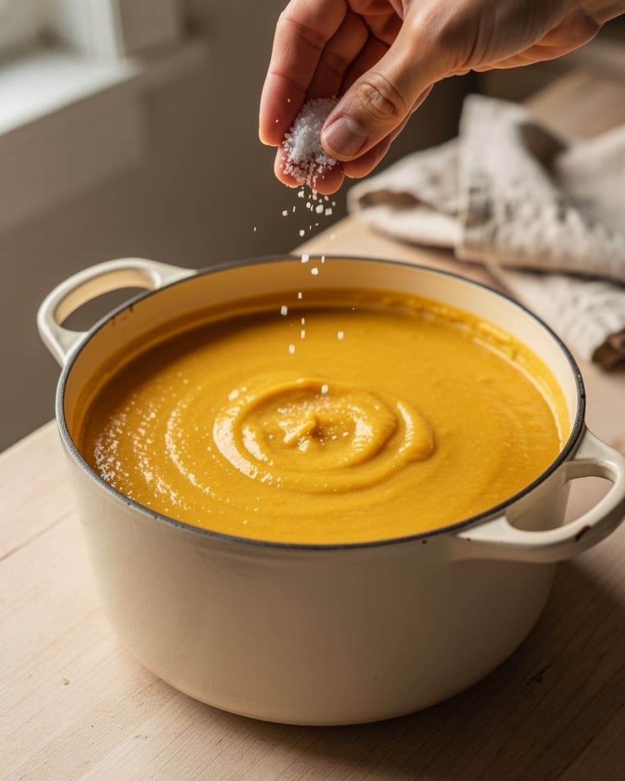 Steg 4: Smaka av med salt — currykrydda och kokosmjölk kan behöva mötas av lite mer salt än du tror.