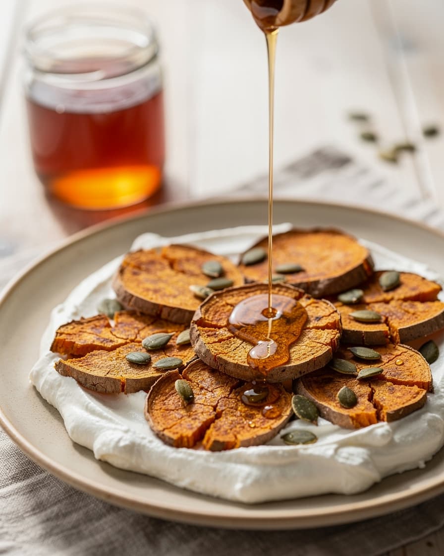 Foto: Smashad sötpotatis med vispad fetaost och honung