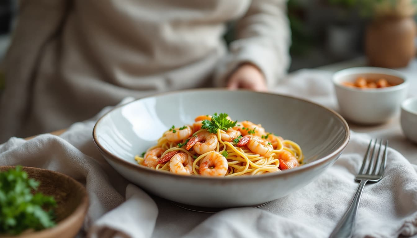 Foto: Snabb räkpasta med vitlök och chili