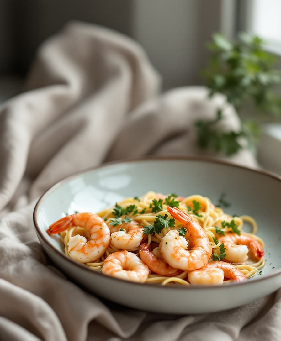 Foto: Snabb räkpasta med vitlök och chili