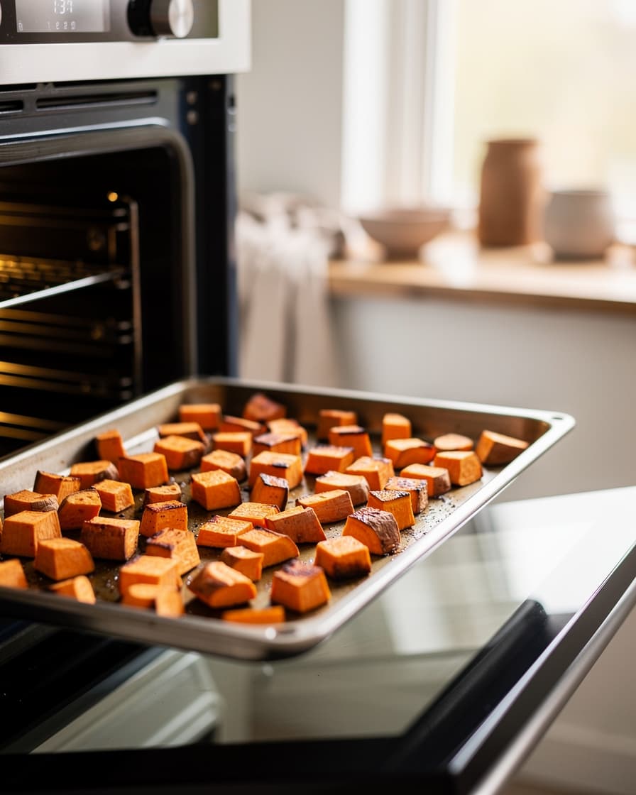 Steg 2: Rosta sötpotatisen 20 minuter tills gyllene och karamelliserad i kanterna.