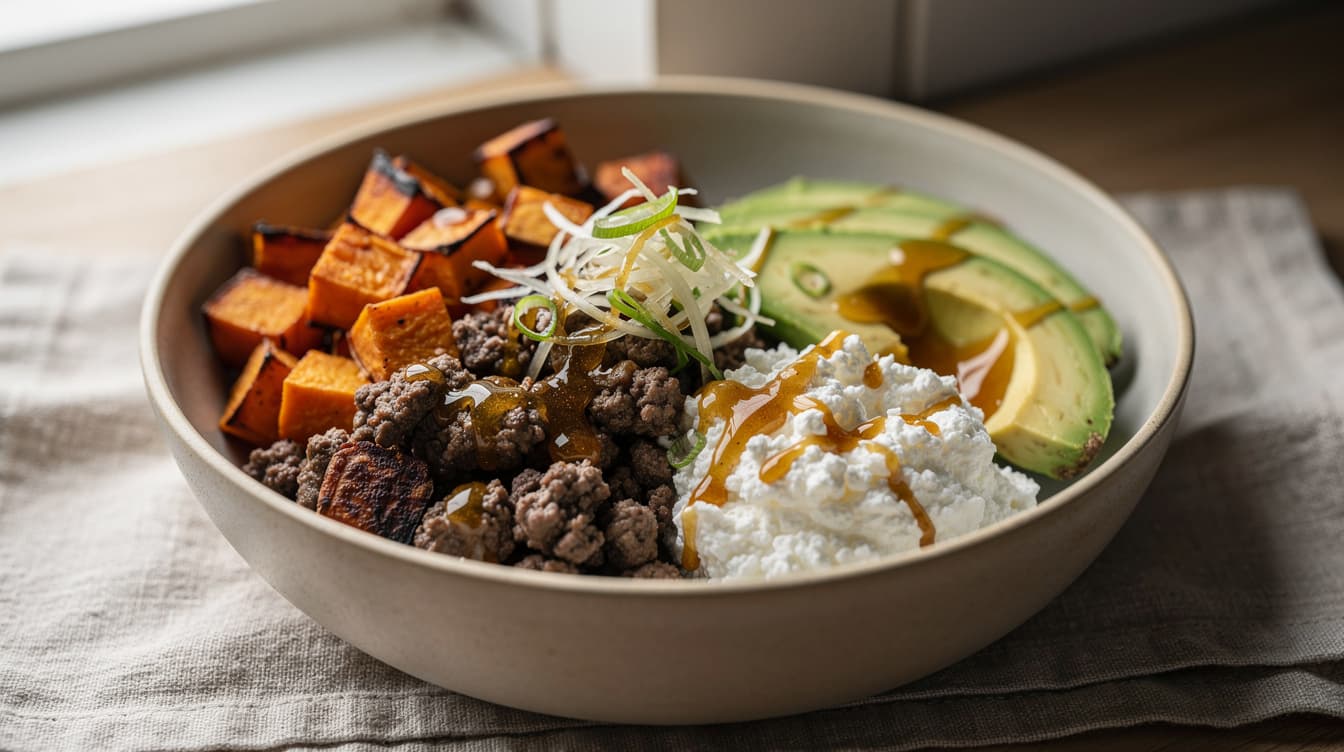 Foto: Sötpotatis med nötfärs, keso och stark honung
