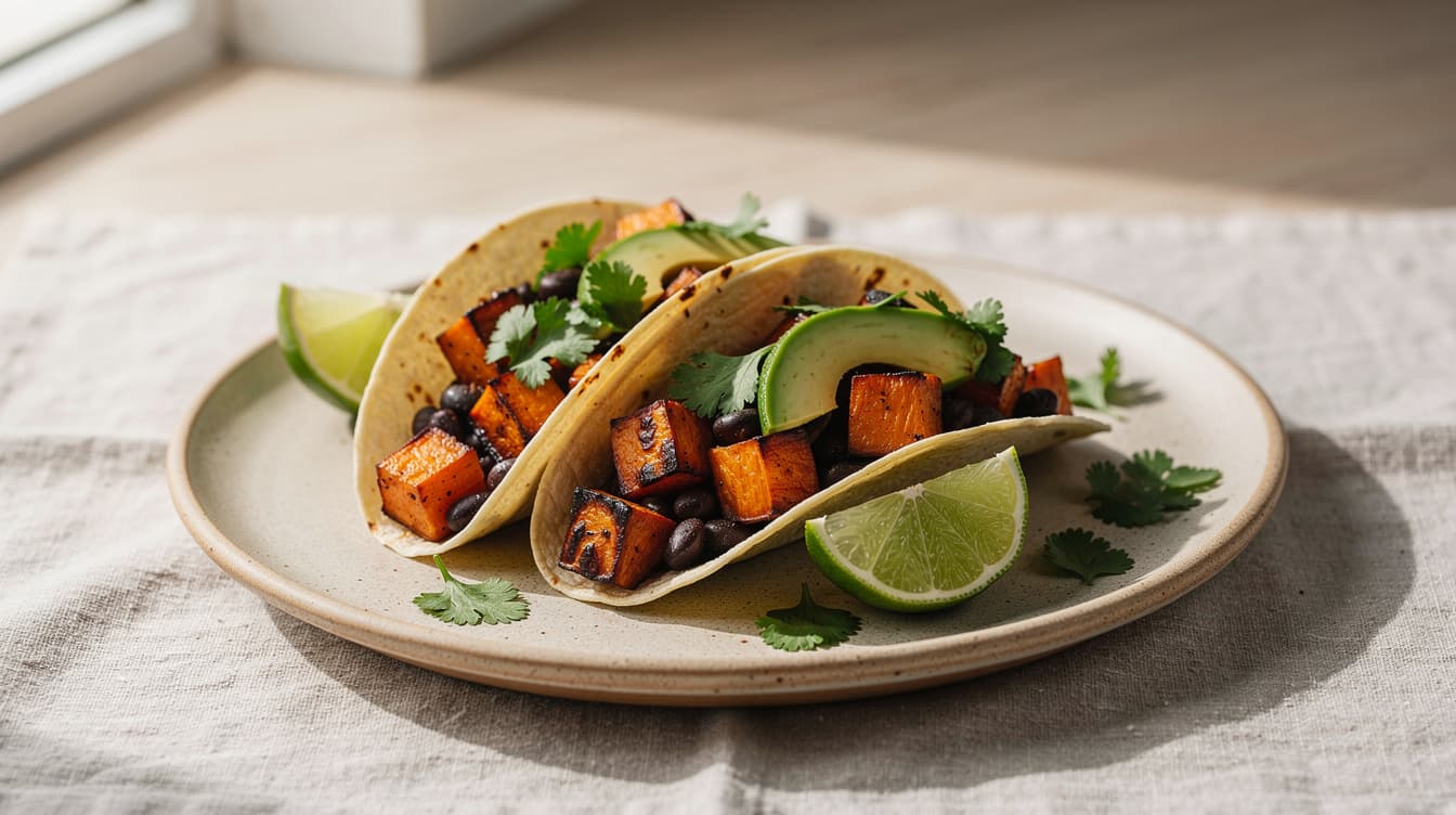 Foto: Sötpotatistacos med svarta bönor