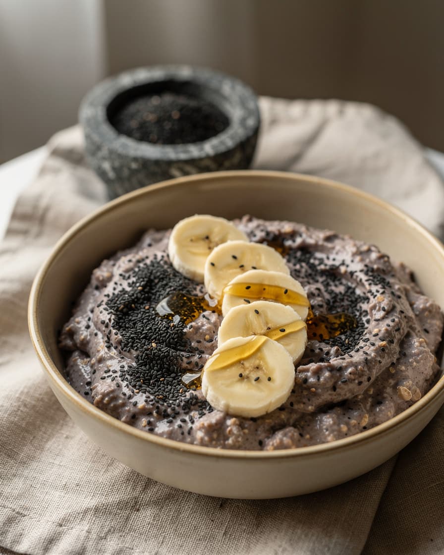 Foto: Svart sesamgröt med banan